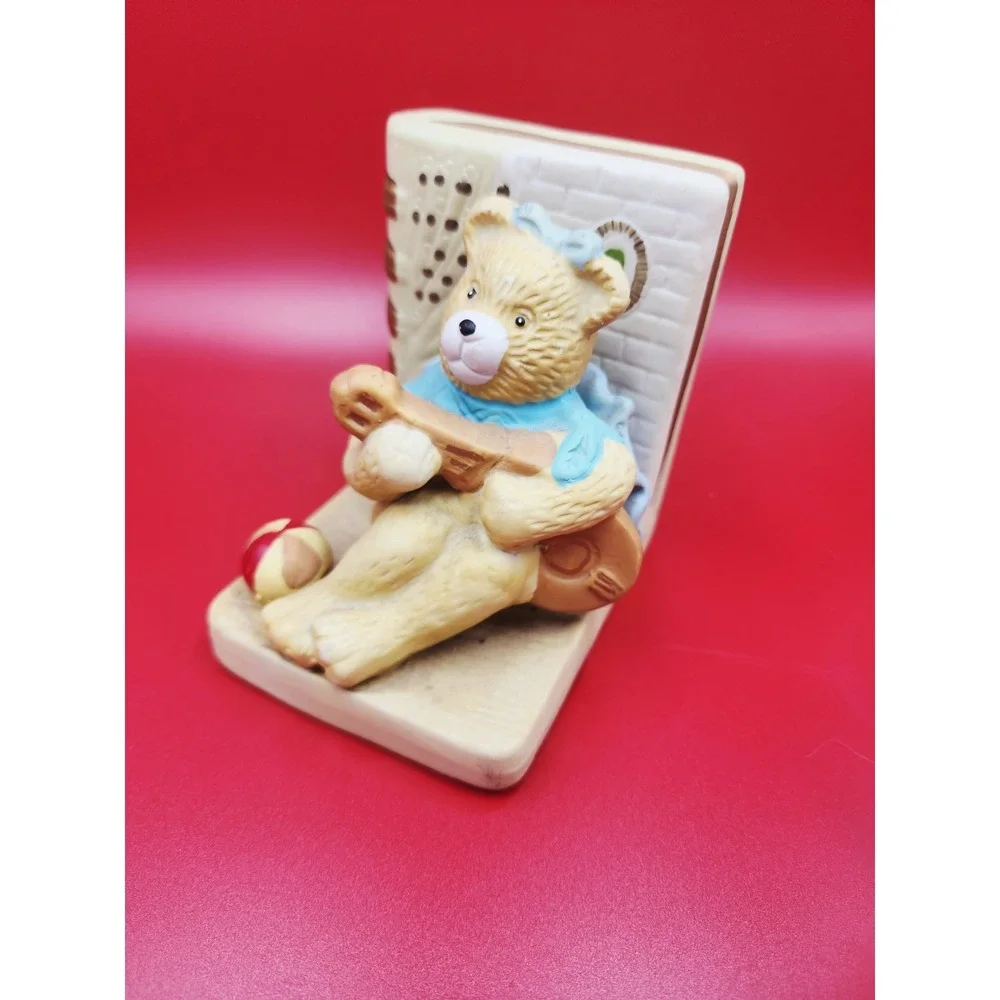 Teddy Bear Vintage Ceramic Bookends Boy Book‎ & Girl Music Shelf Decor Bear Set